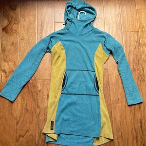 Melanzana Two Tone Hooded Microgrid Tunic Dress small